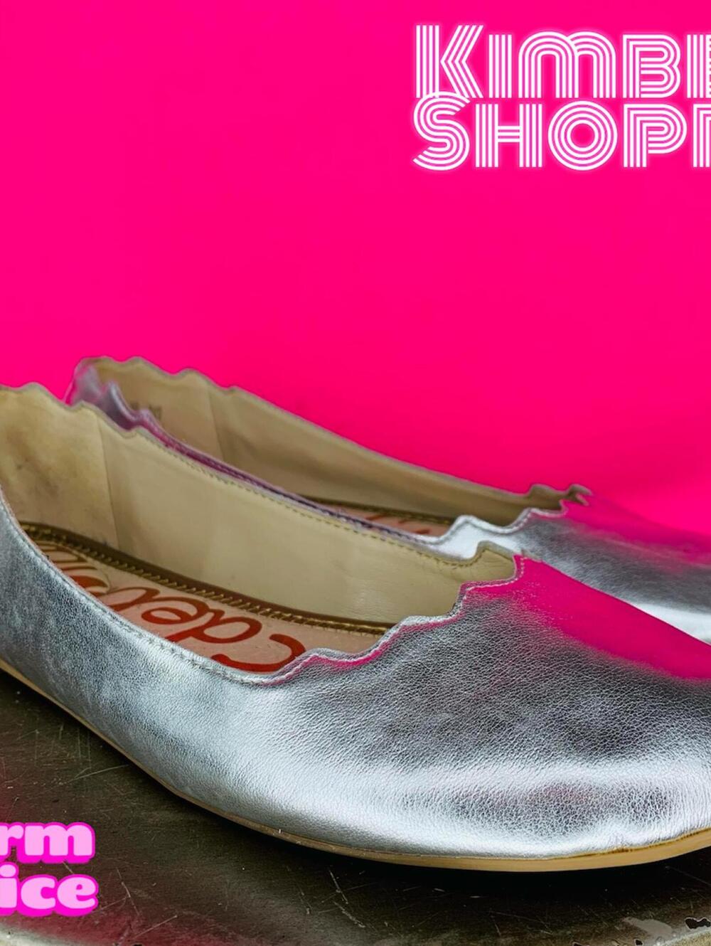 Sam Edelman Finnegan Silver Faux Leather Scalloped Edge Flat US 6.5 UK 4 EU 36.5